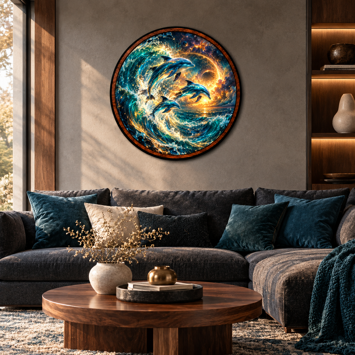 Celestial Dolphins – Handcrafted LED Wall Art