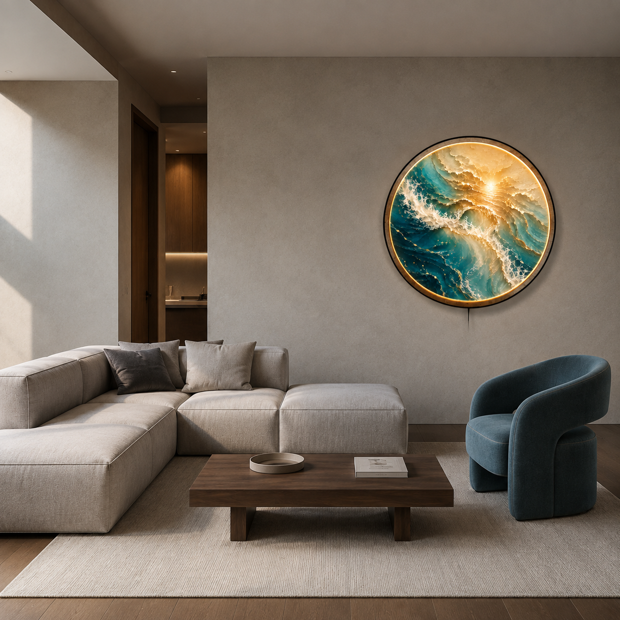 Golden Tide LED Wall Art – Illuminated Ocean & Coastal Wall Decor