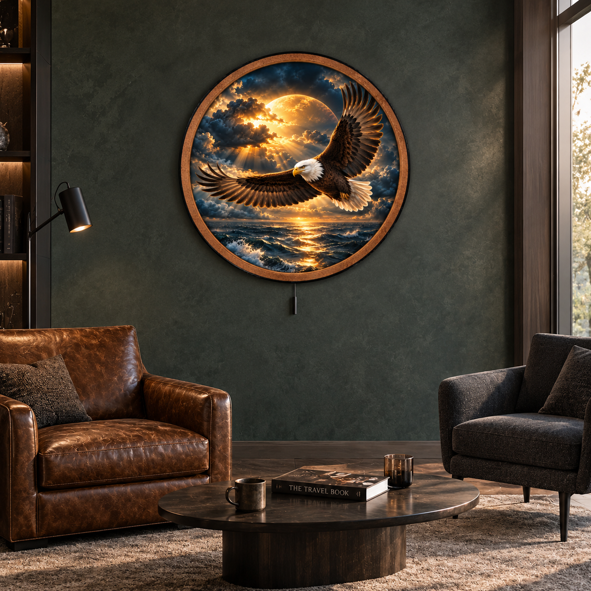 Golden Storm Eagle LED Wall Art – Bald Eagle Ocean Decor