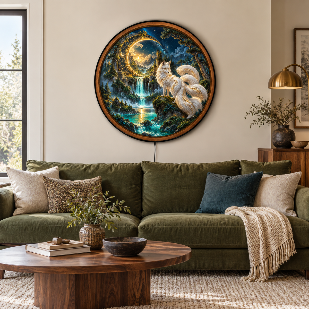Celestial Fox LED Wall Art – Golden Moon Fantasy Decor