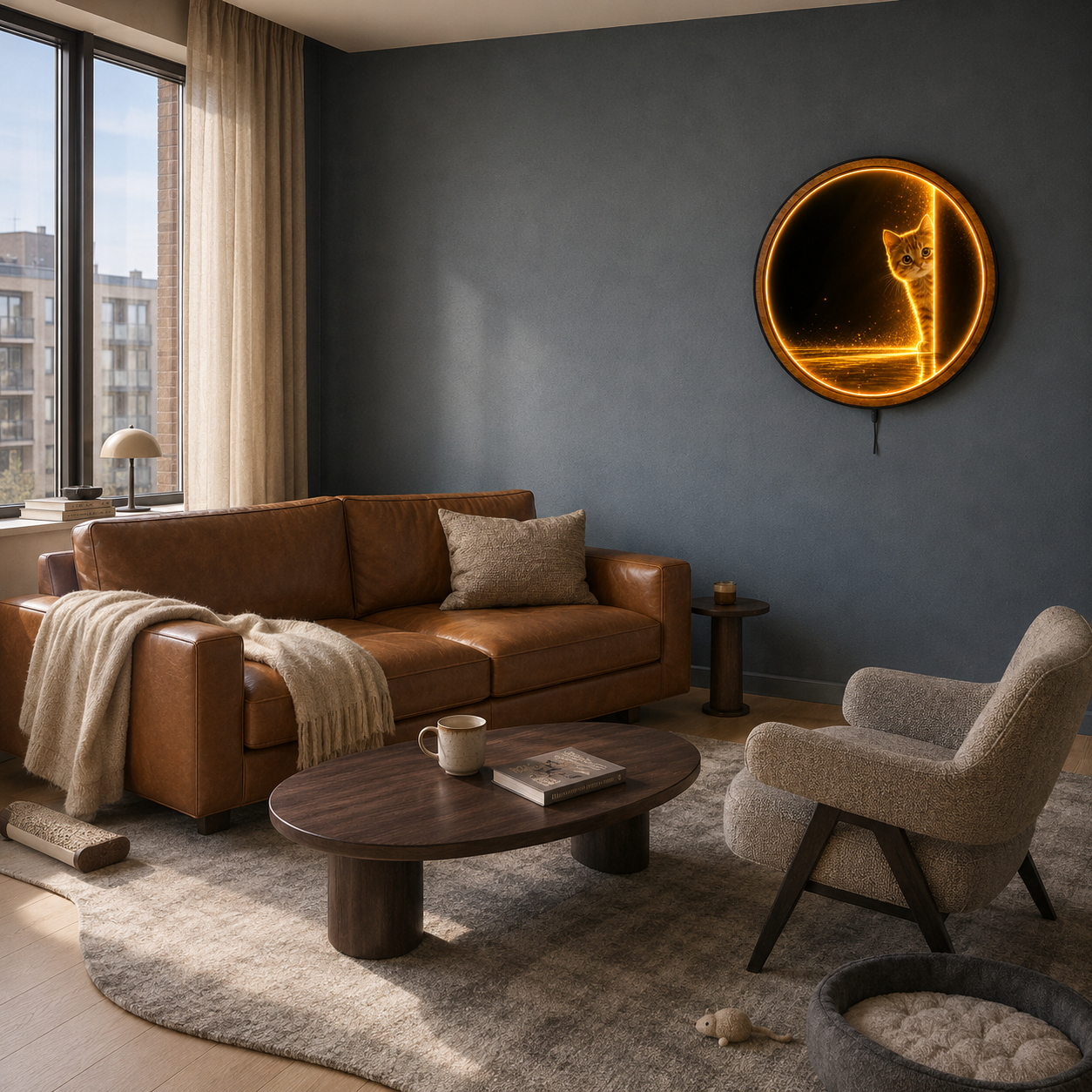 Curious Whiskers Cat LED Wall Art – Glowing Kitten Decor