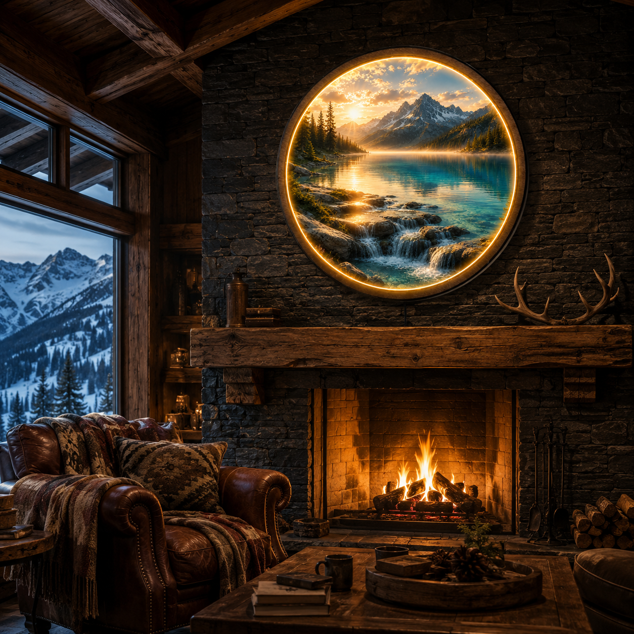Alpine Mountain Lake LED Wall Art – Illuminated Nature Landscape Decor