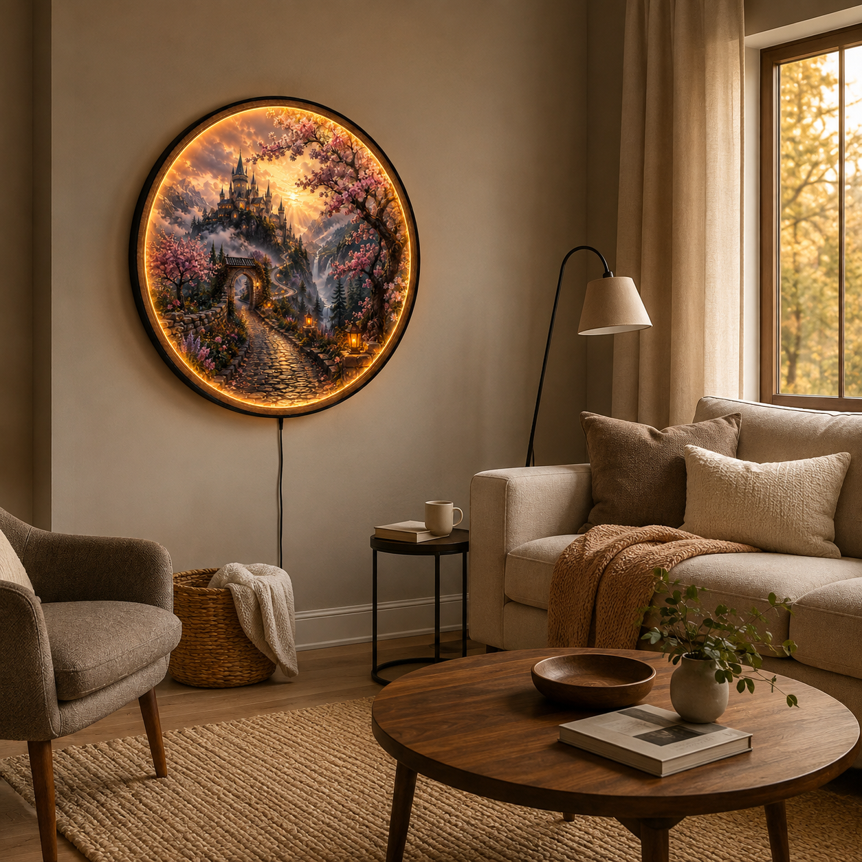 Castle Beyond the Blossoms LED Wall Art – Fantasy Castle Wall Decor