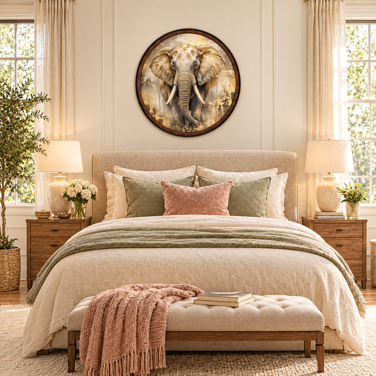 Golden Majesty Elephant – Handcrafted LED Wall Art