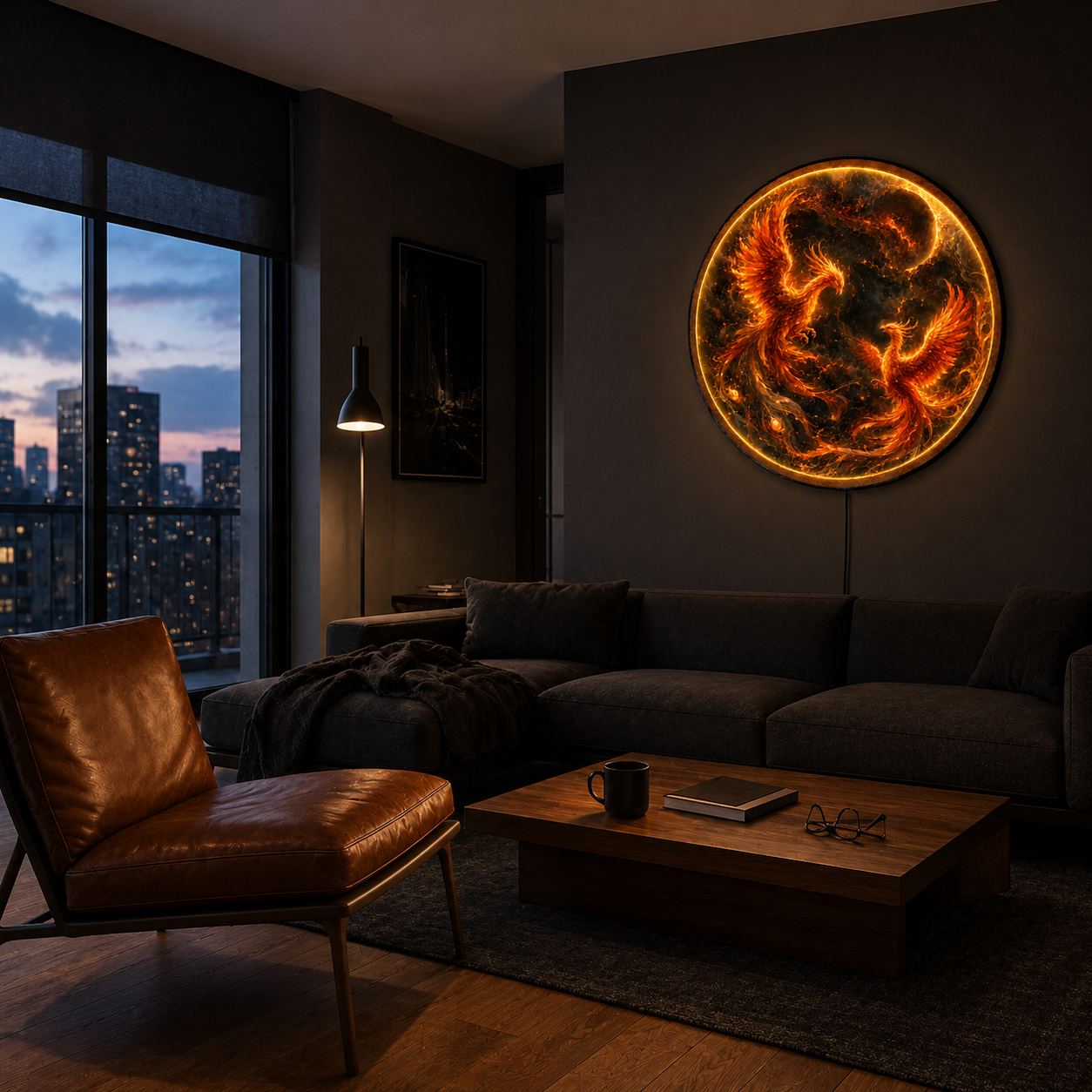 Twin Firebirds LED Wall Art – Eternal Flame Celestial Decor