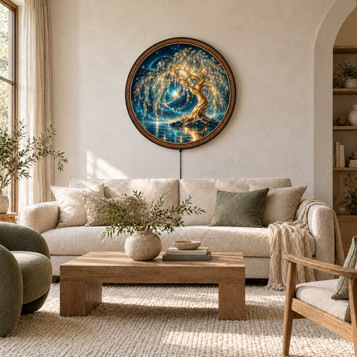Celestial Golden Willow Tree LED Wall Art – Cosmic Dreams