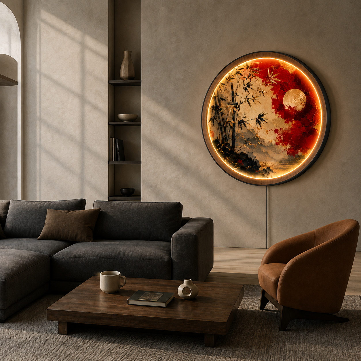 Crimson Bamboo LED Wall Art – Asian Inspired Nature Wall Decor