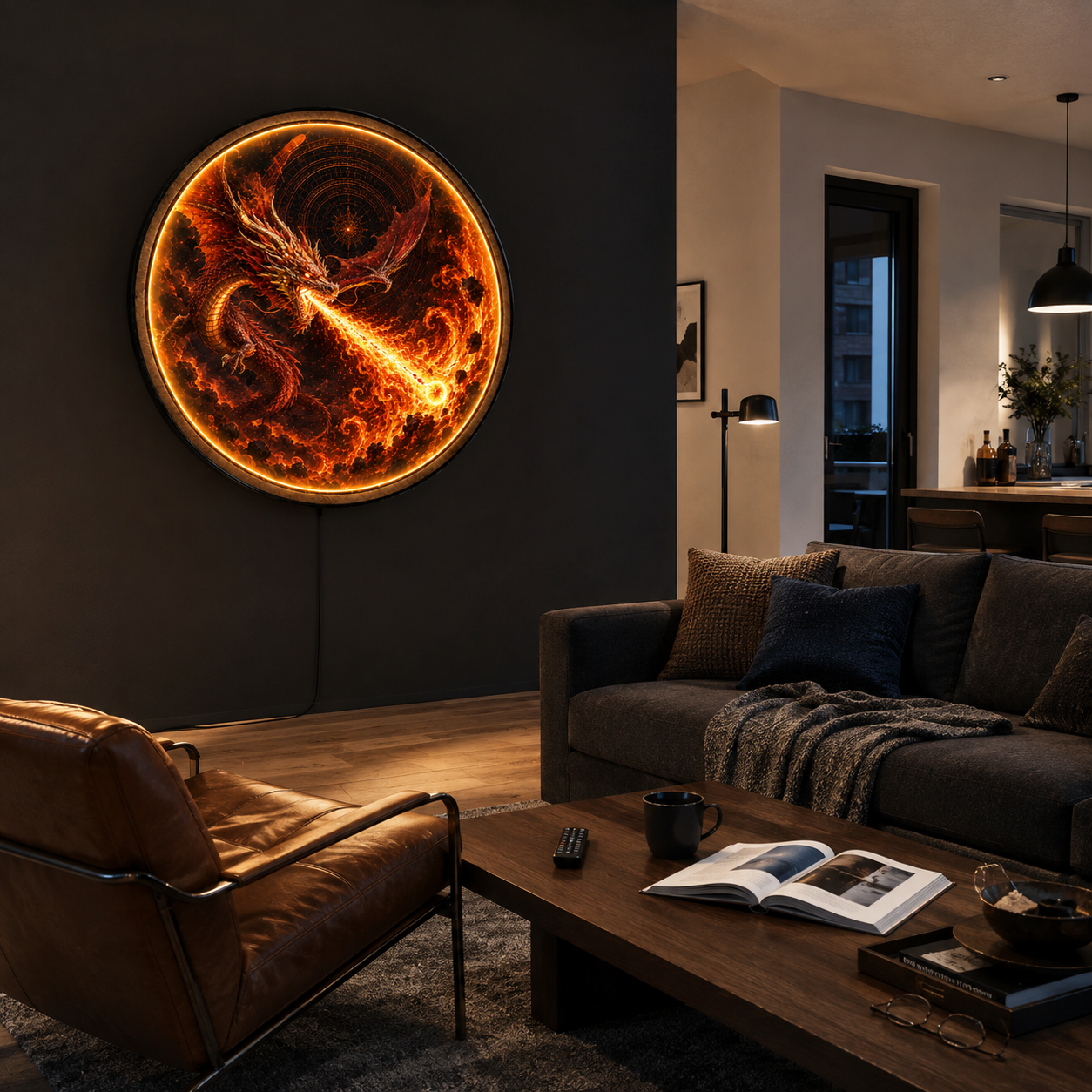 Inferno Dragon LED Wall Art – Fire Breathing Dragon Decor