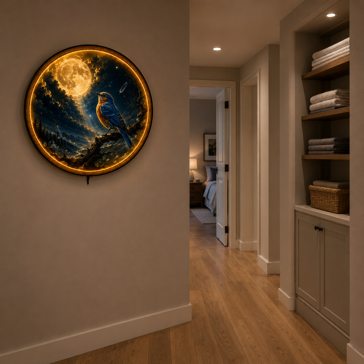 Moonbound Bluebird LED Wall Art – Celestial Bird Nature Decor