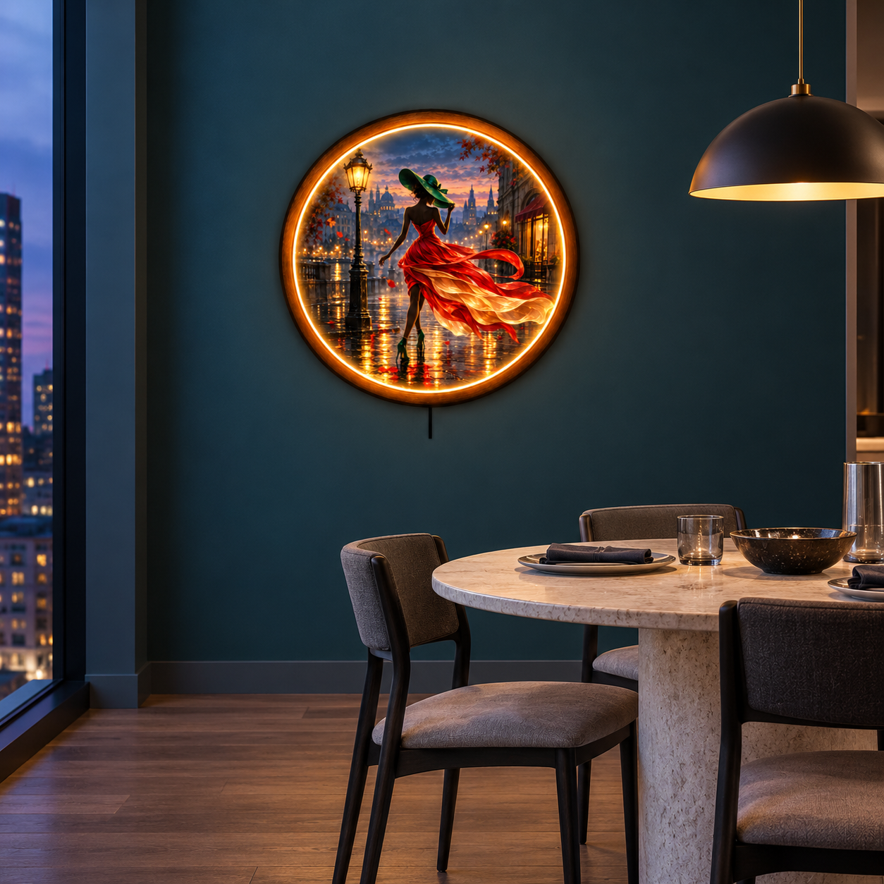 Crimson Promenade LED Wall Art – Elegant City Night Decor
