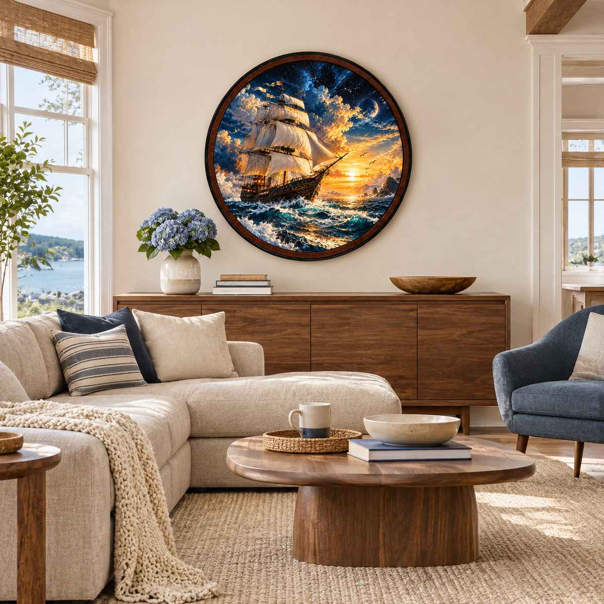 Majestic Sailing Ship, Ocean Sunset & Nautical – Handcrafted LED Wall Art