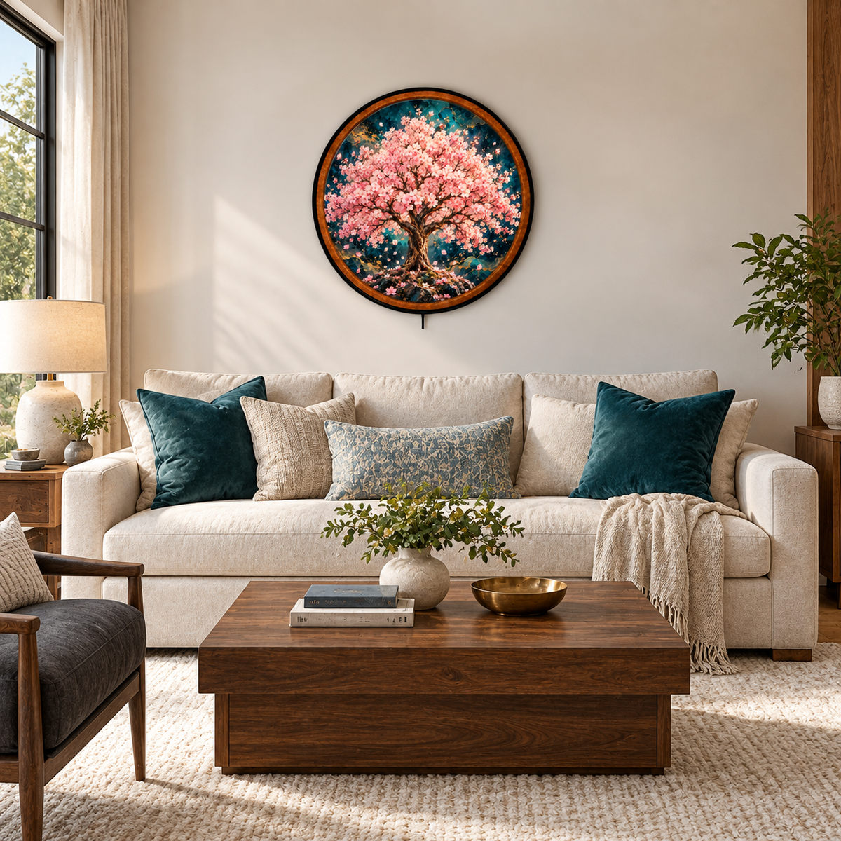 Blossom of Serenity – Handcrafted Round LED Wall Art