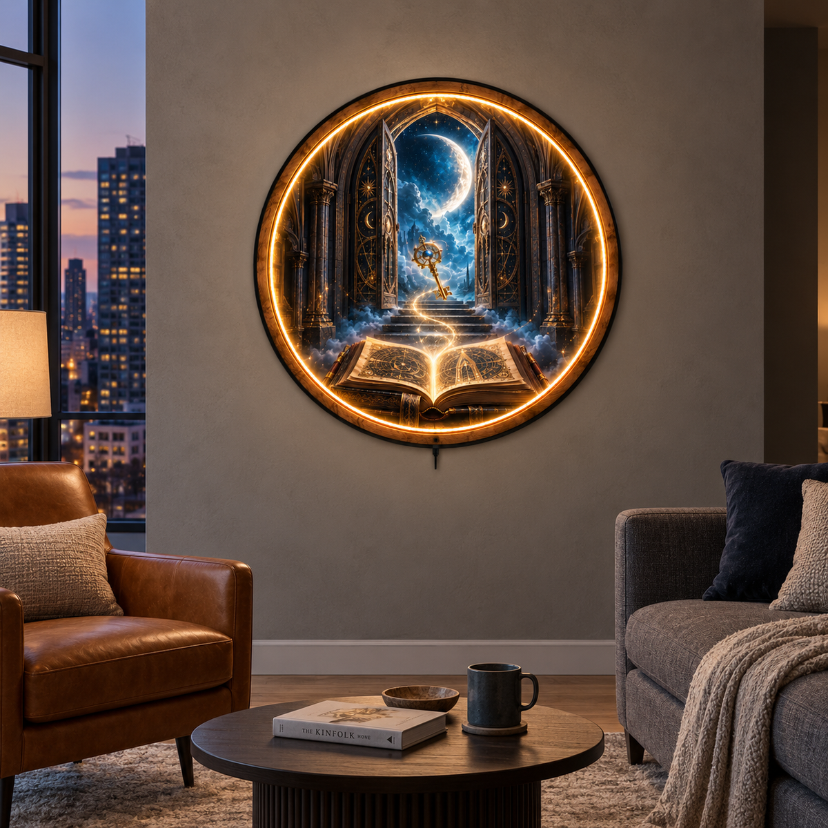 Celestial Key LED Wall Art – Moon Gate Fantasy Decor