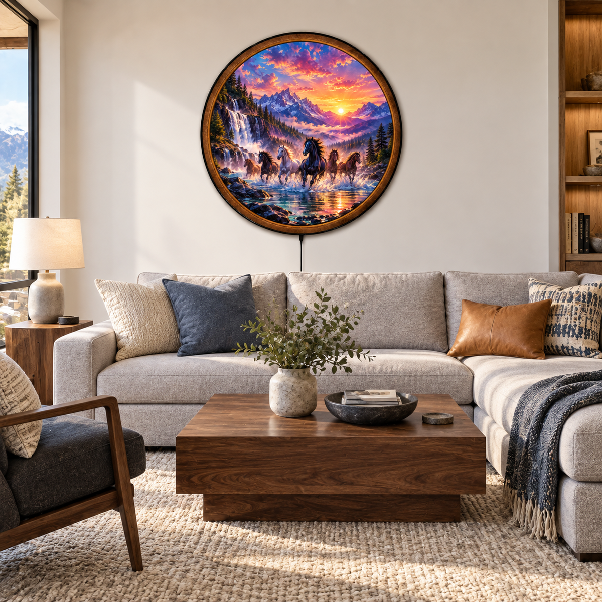 Wild Horses – Golden Mountain Sunset LED Wall Art