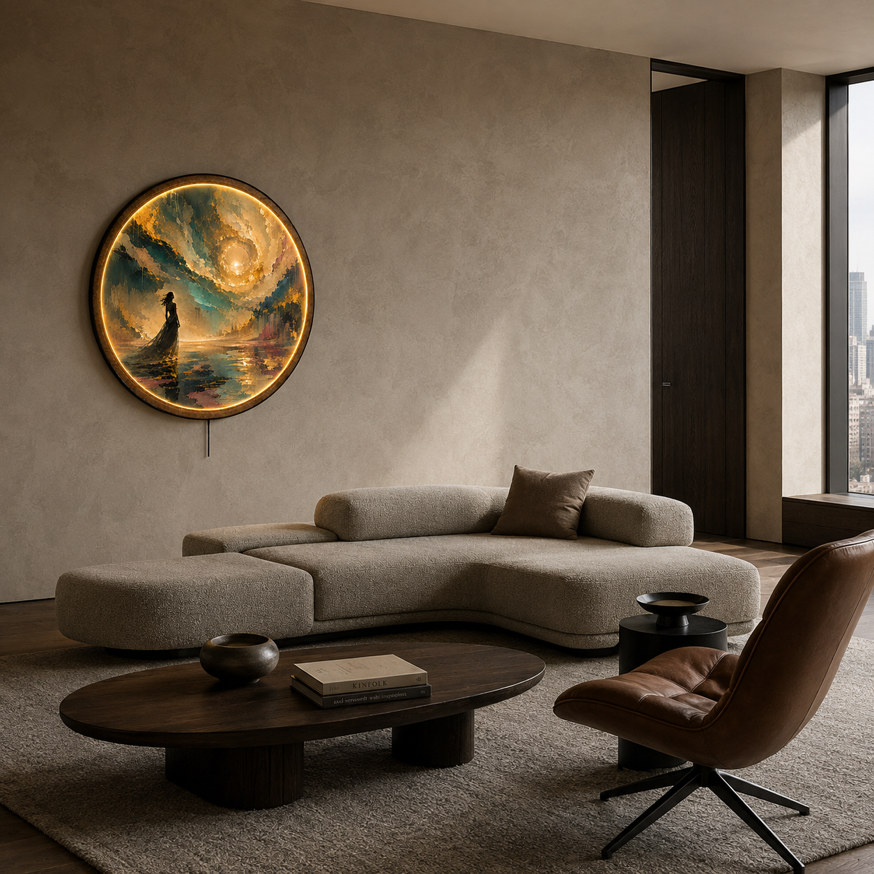 Beyond the Veil LED Wall Art – Feminine Abstract Round Decor