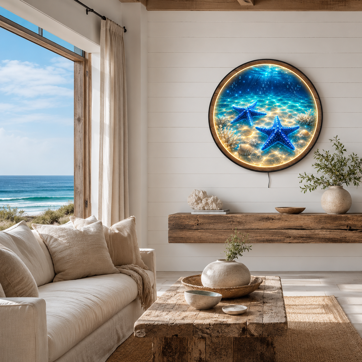 Ocean Starfish LED Wall Art – Coastal Acrylic Lighted Wall Decor
