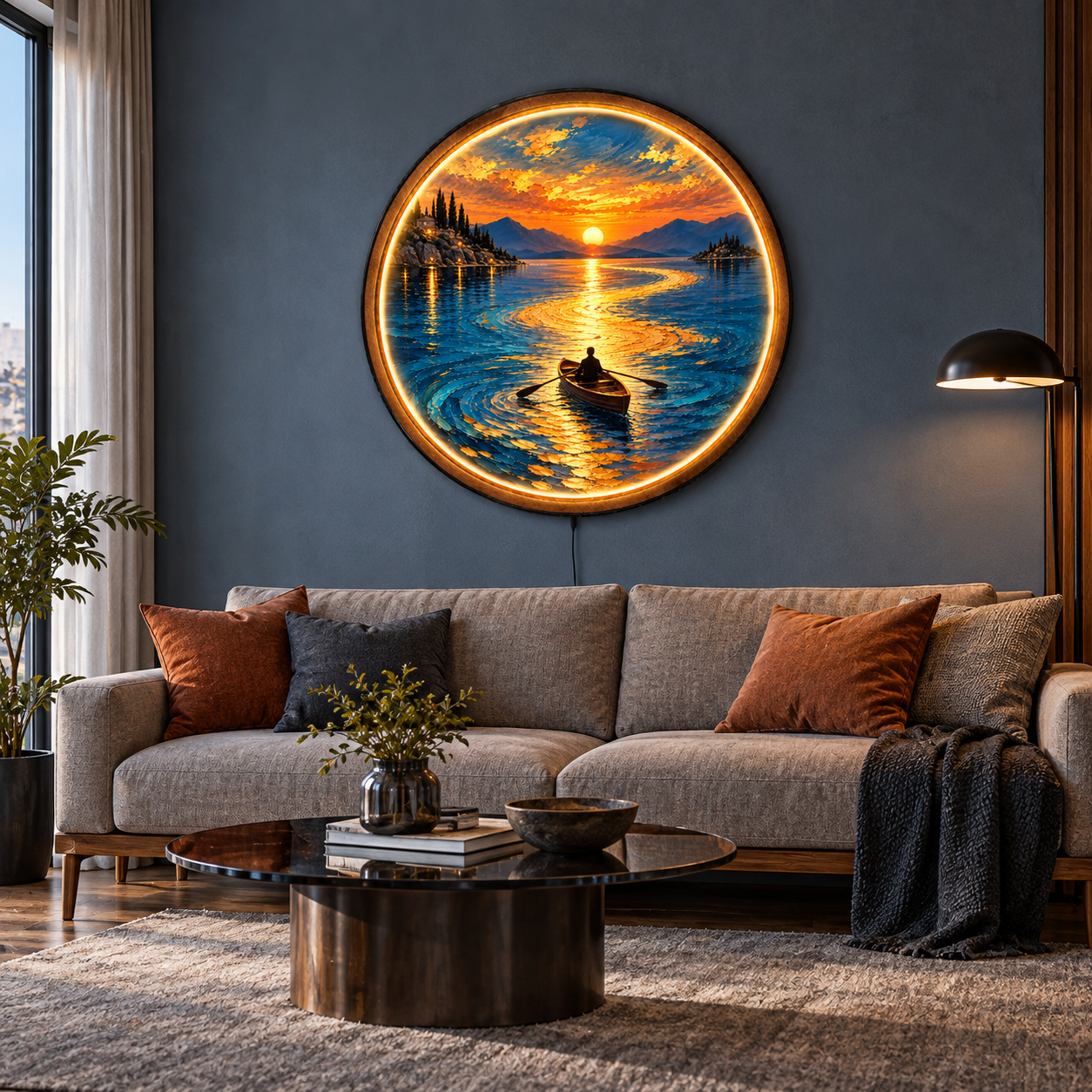 Golden Voyage LED Wall Art – Sunset Lake Lighted Decor