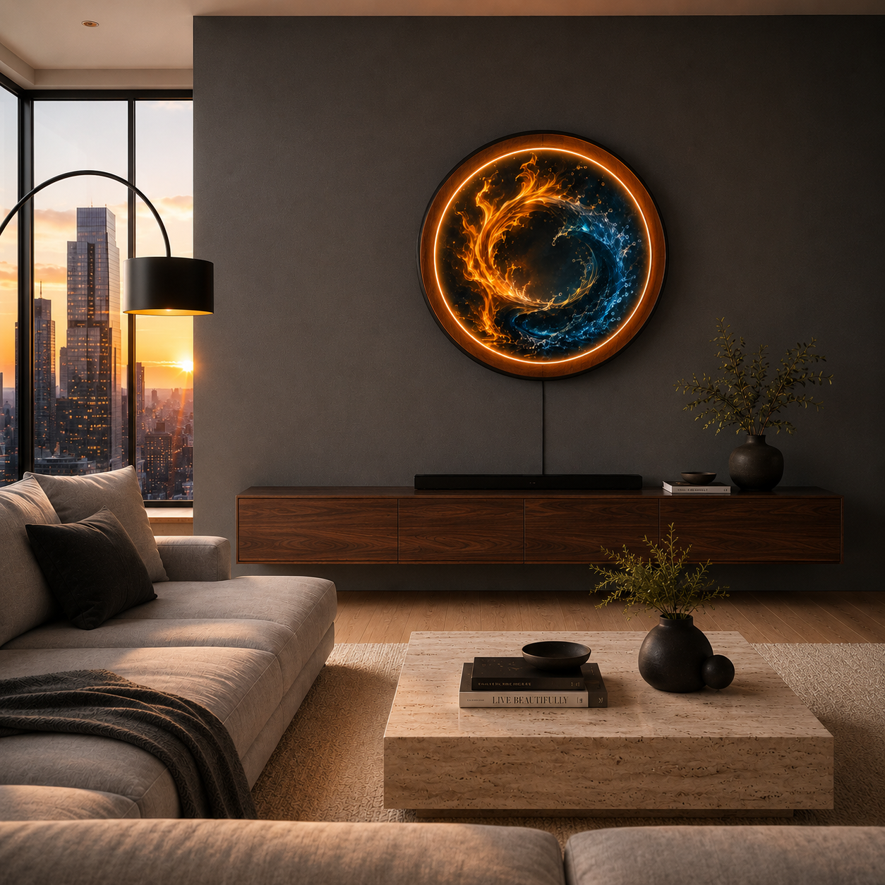 Elemental Yin Yang LED Wall Art | Fire & Water Energy Decor