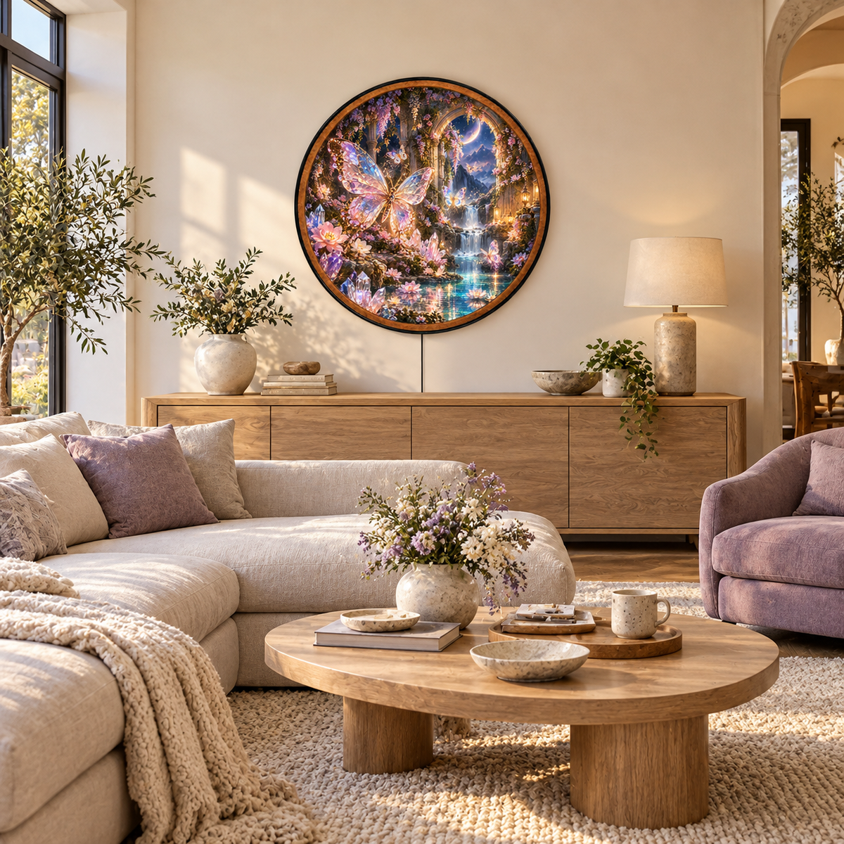 Enchanted Butterfly Garden – Handcrafted Round LED Wall Art