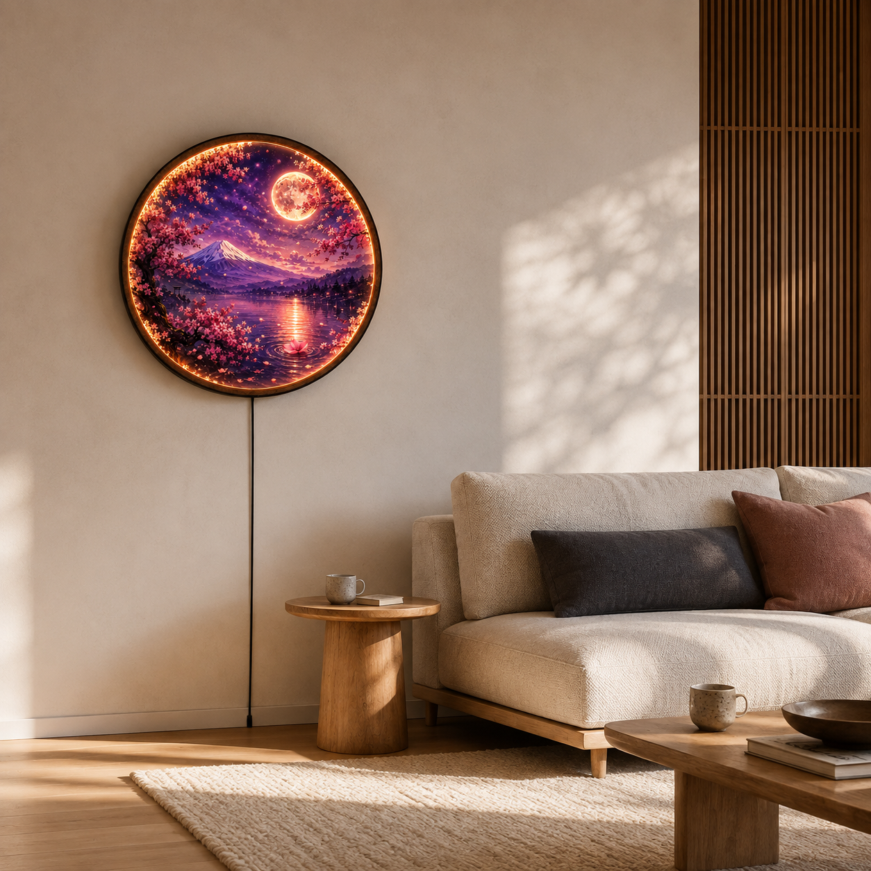 Sakura Moon LED Wall Art – Blossom Serenity Japanese Decor