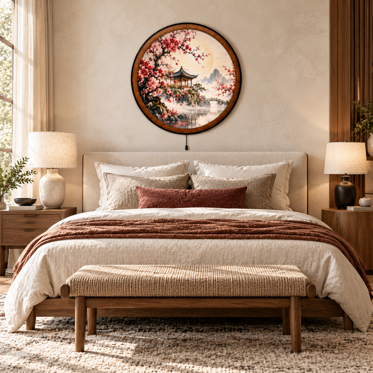 Handcrafted Cherry Blossom Moon LED Wall Art