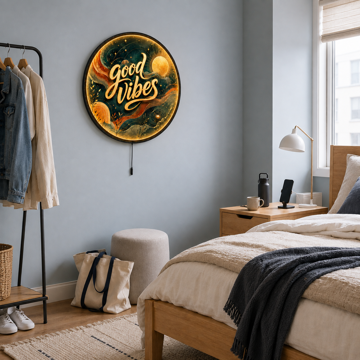 Good Vibes LED Wall Art – Positive Boho Room Decor