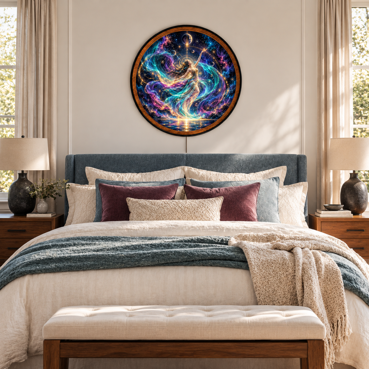 Celestial Goddess – Handcrafted Round LED Wall Art