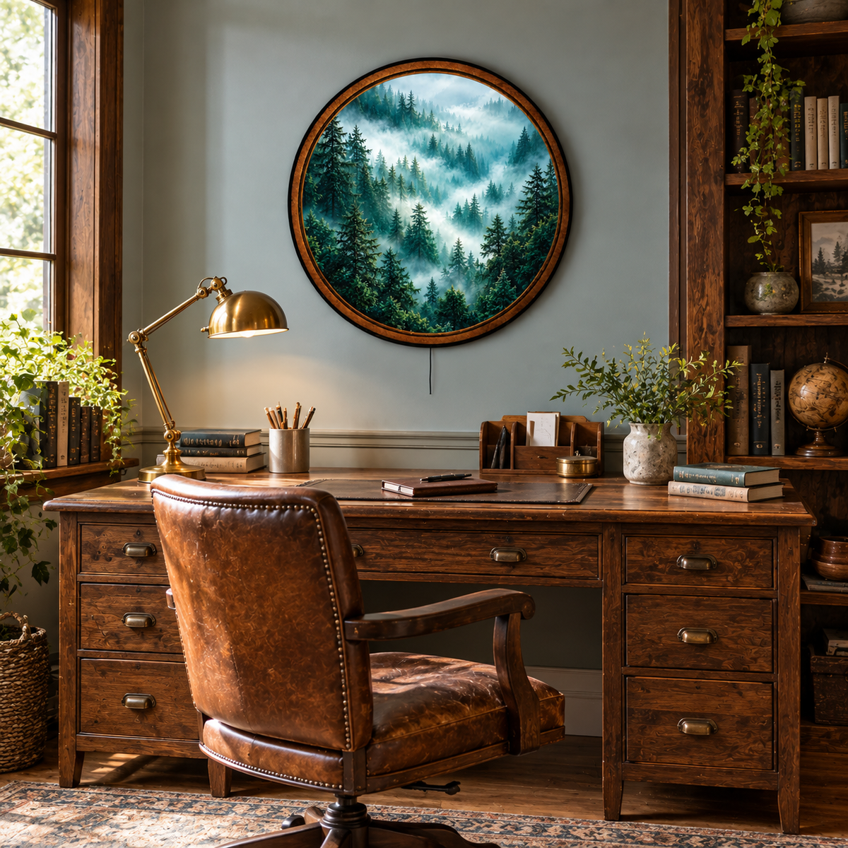Handcrafted Misty Evergreen Forest LED Wall Art – Foggy Pine Woodland Nature