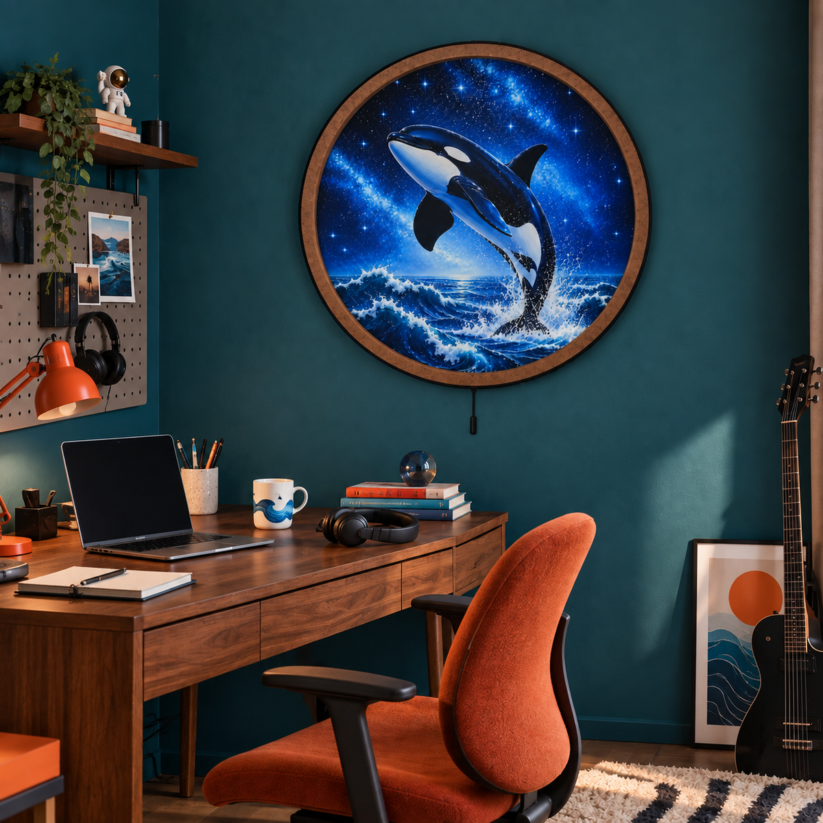 Cosmic Orca LED Wall Art – Killer Whale Ocean & Galaxy Decor