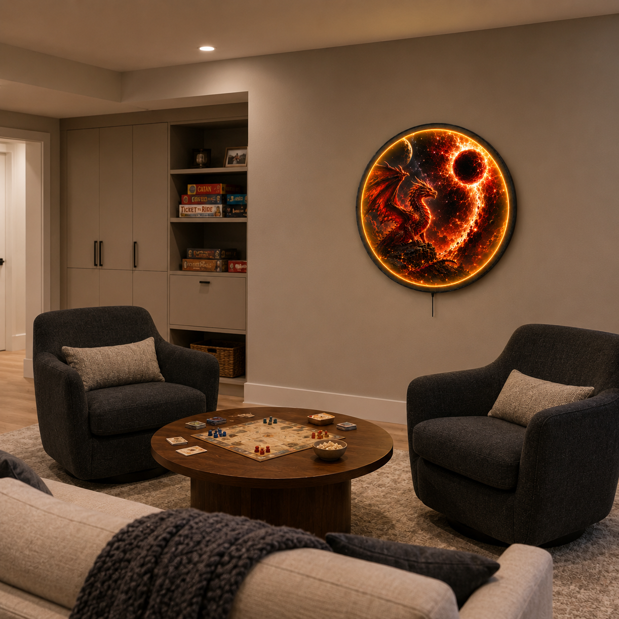 Eclipse Dragon LED Wall Art – Cosmic Fire Fantasy Decor