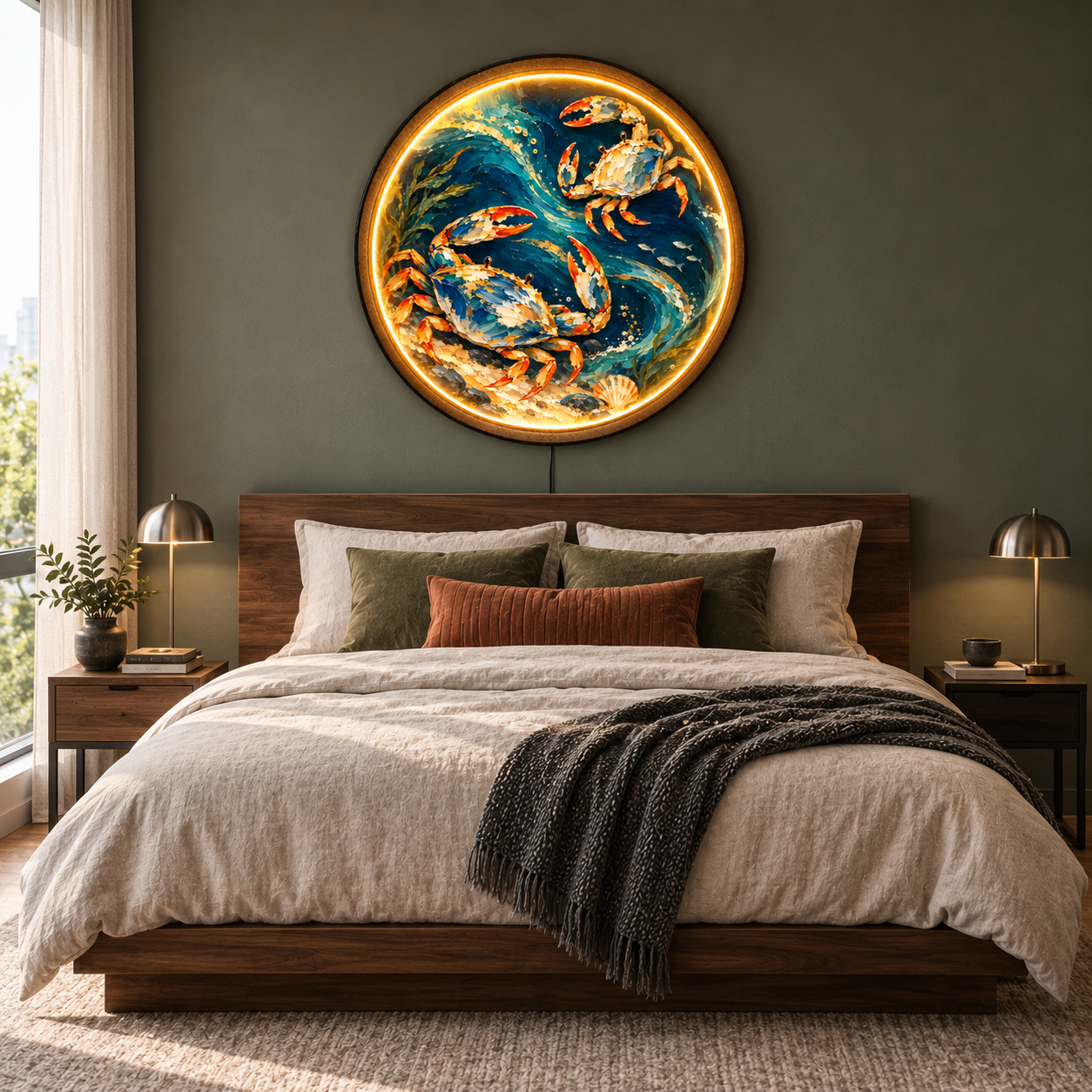 Golden Tide Crabs LED Wall Art – Coastal Ocean Decor