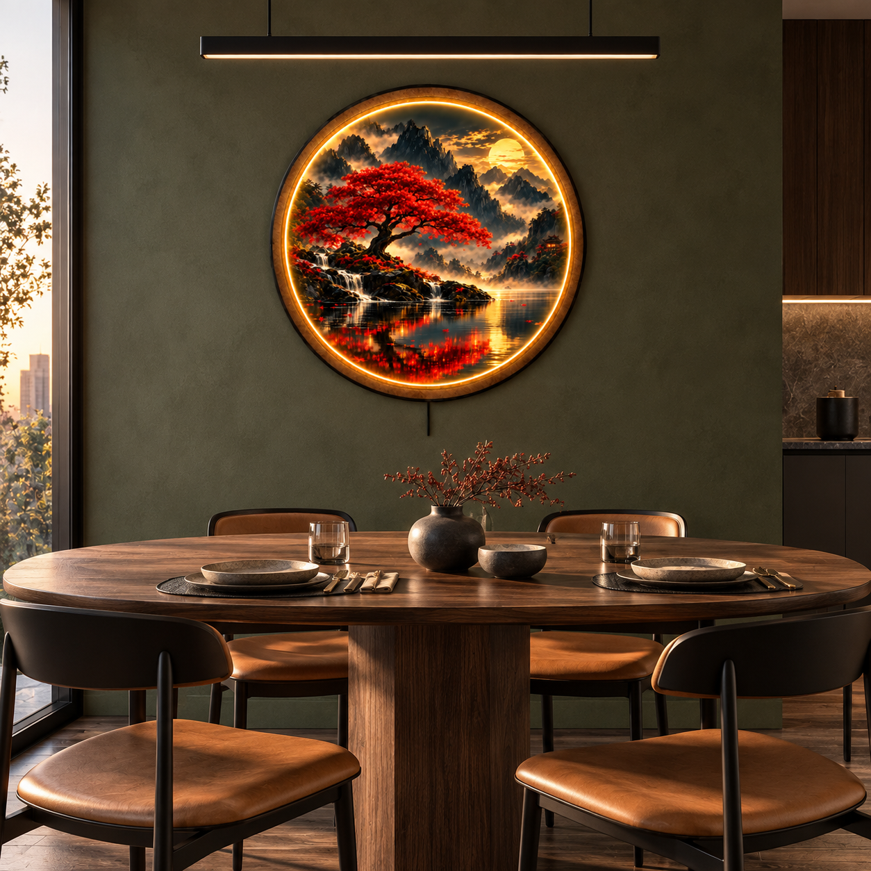 Crimson Serenity LED Wall Art – Red Maple Mountain Decor