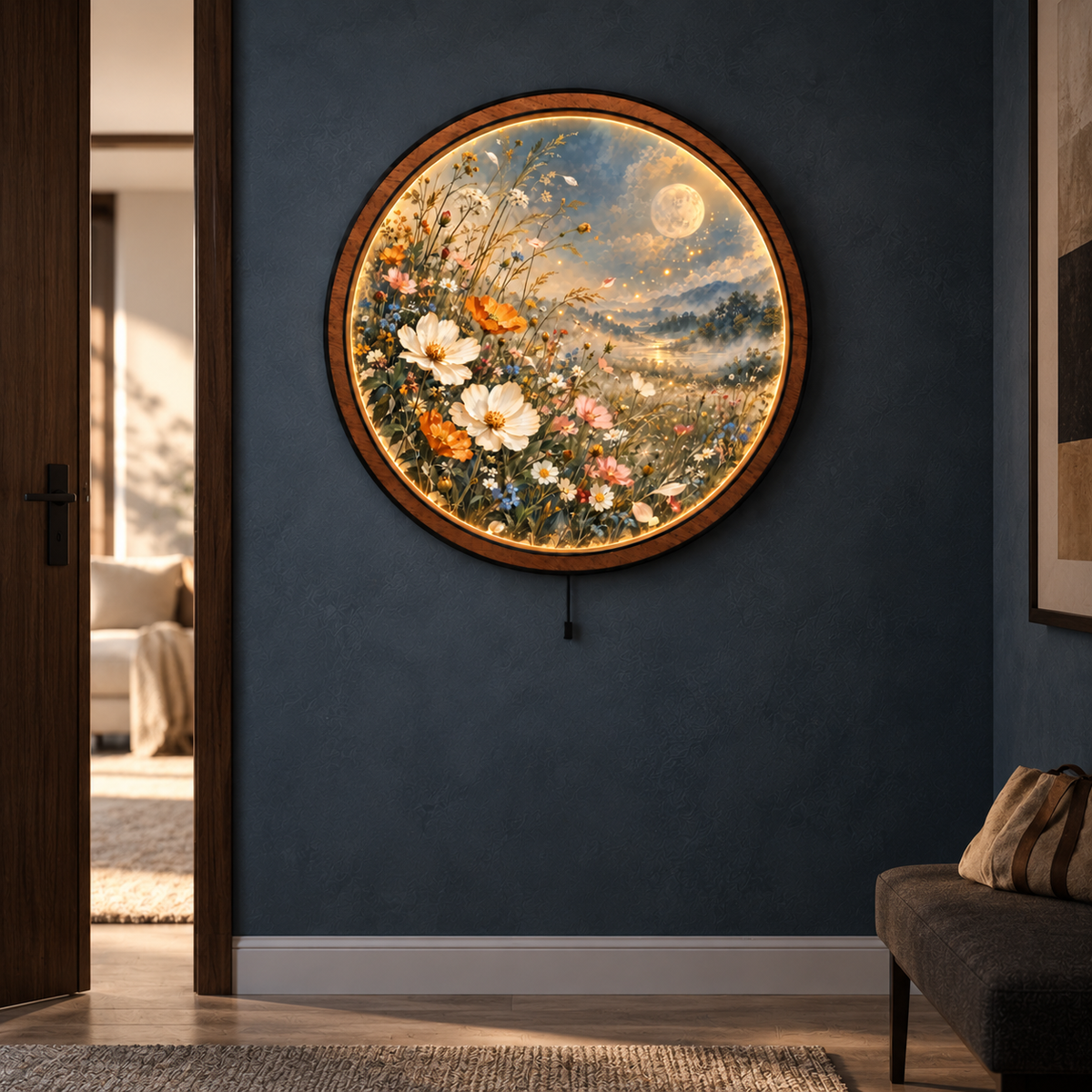 Moonlit Wildflower Meadow LED Wall Art – Floral Nature Decor