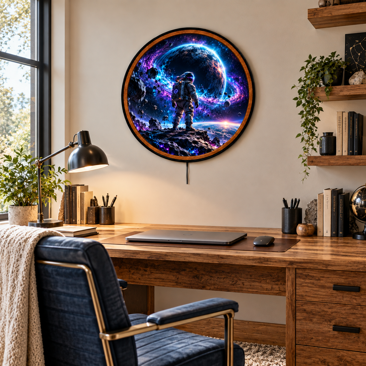 Beyond the Cosmos – Handcrafted LED Wall Art | Astronaut & Galaxy Space Decor