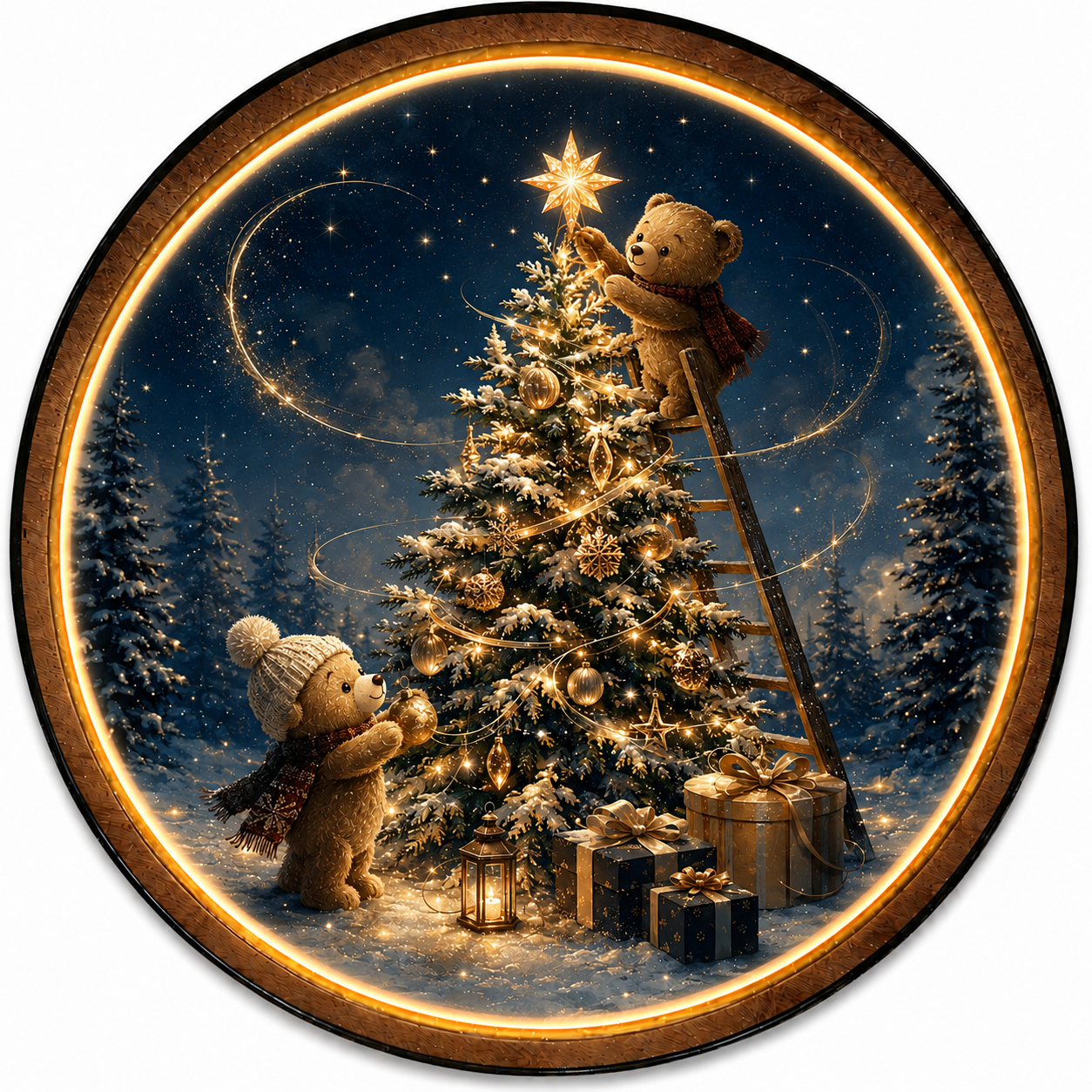 Starlit Christmas Wishes LED Wall Art – Holiday Bears