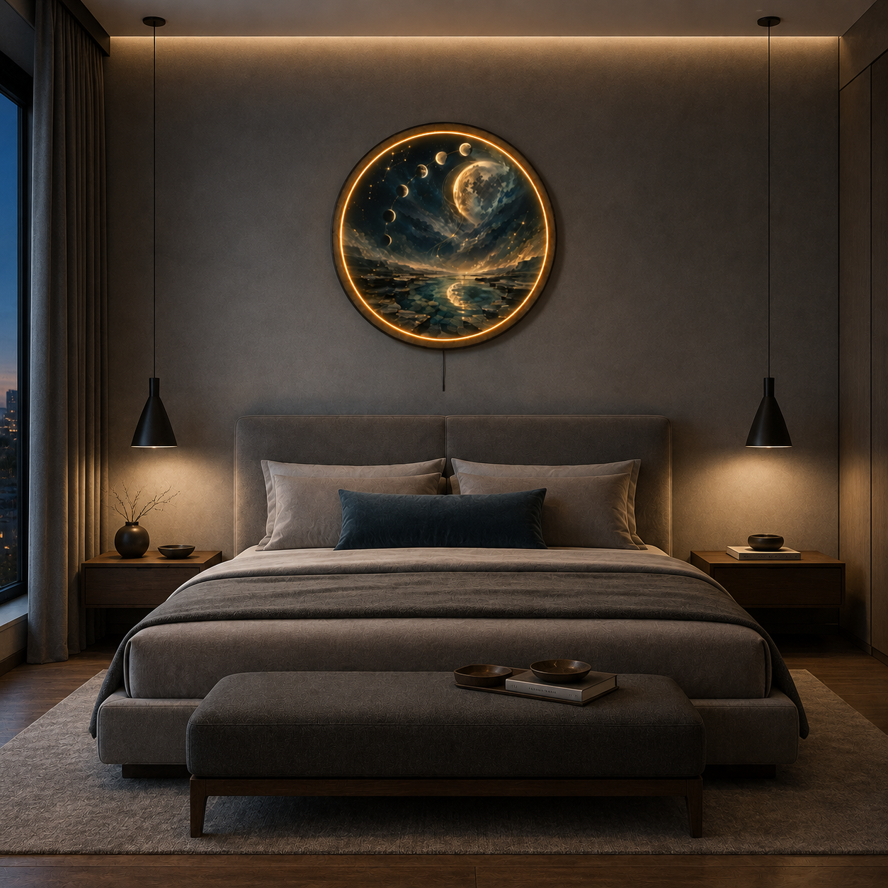 Lunar Passage LED Wall Art – Moon Phase Celestial Wall Decor