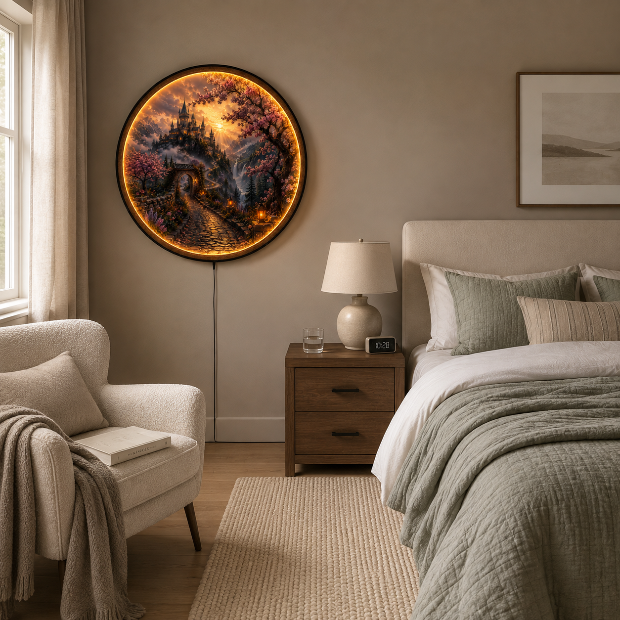 Castle Beyond the Blossoms LED Wall Art – Fantasy Castle Wall Decor