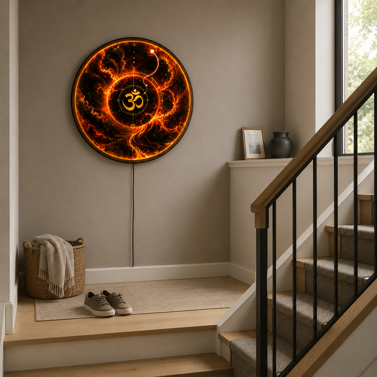 Cosmic Om LED Wall Art – Sacred Energy Meditation Decor