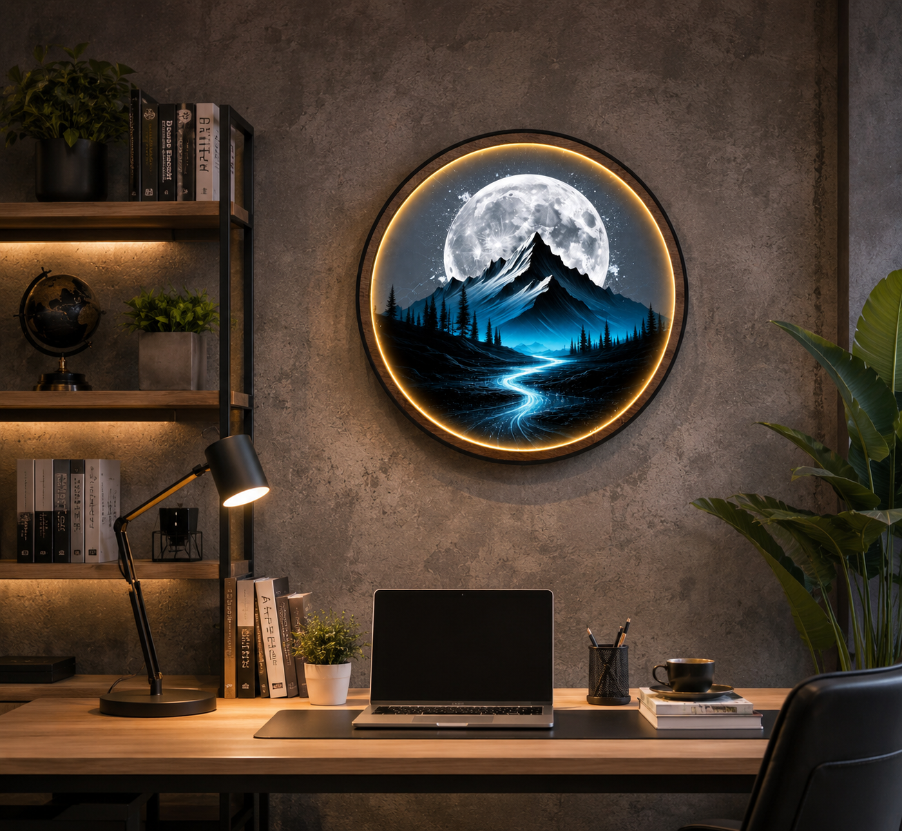 Blue Moon Mountain LED Wall Lamp | Glow River Wood Art