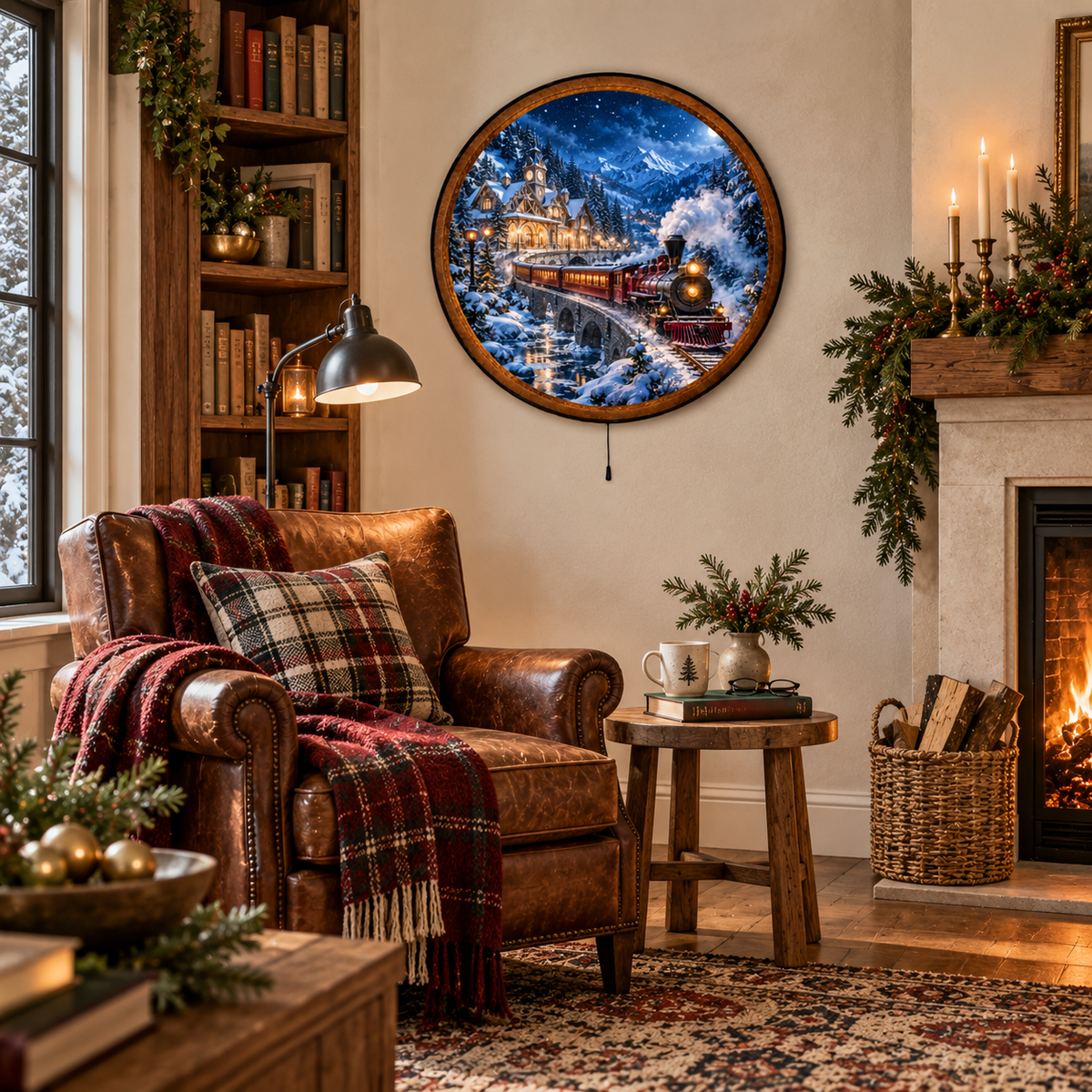Handcrafted Winter Steam Train LED Wall Art