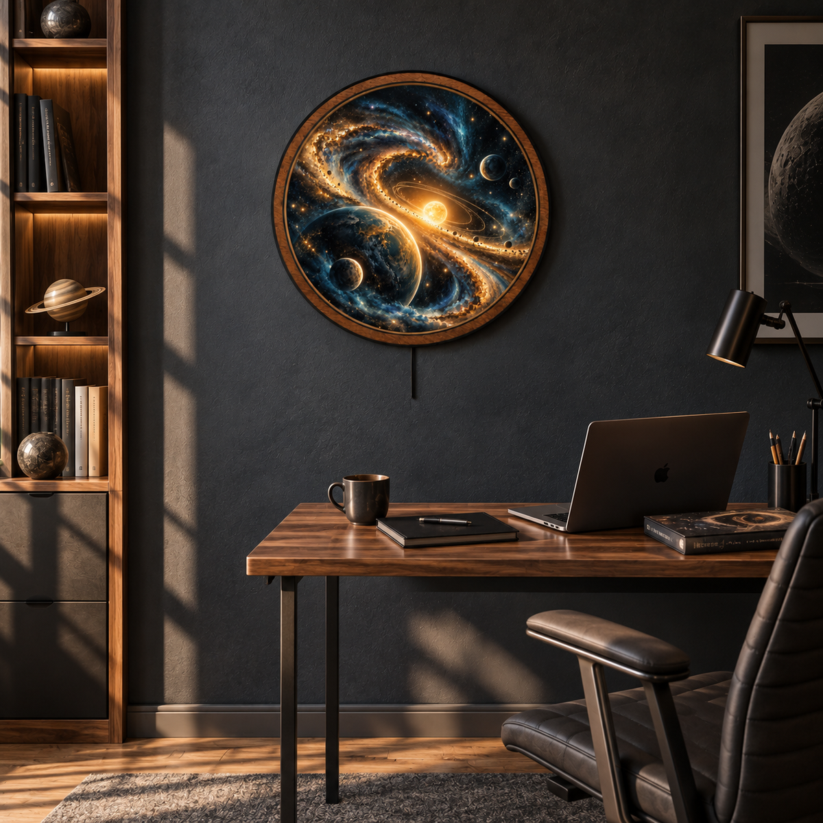 Celestial Vortex – Golden Galaxy LED Wall Art