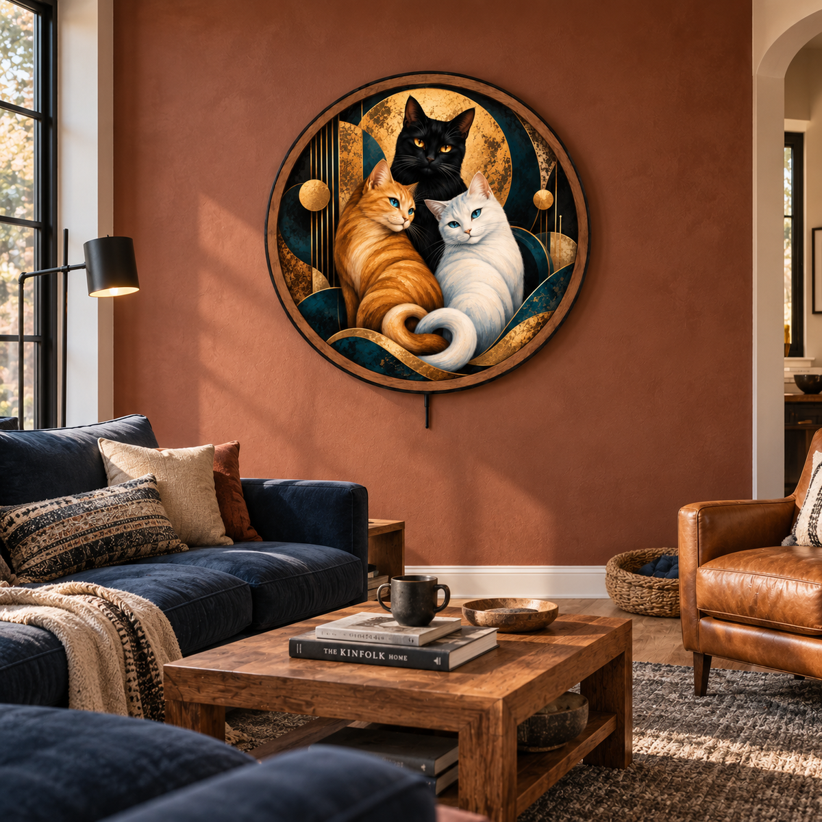 Celestial Cat Trio LED Wall Art – Black Orange & White Cat Decor