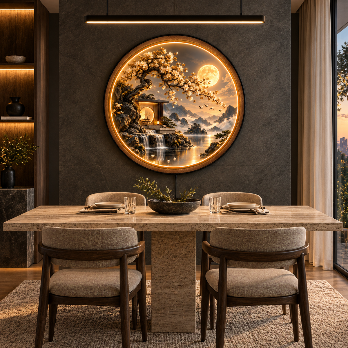 Moonlit Blossom Retreat LED Wall Art – Zen Landscape Decor