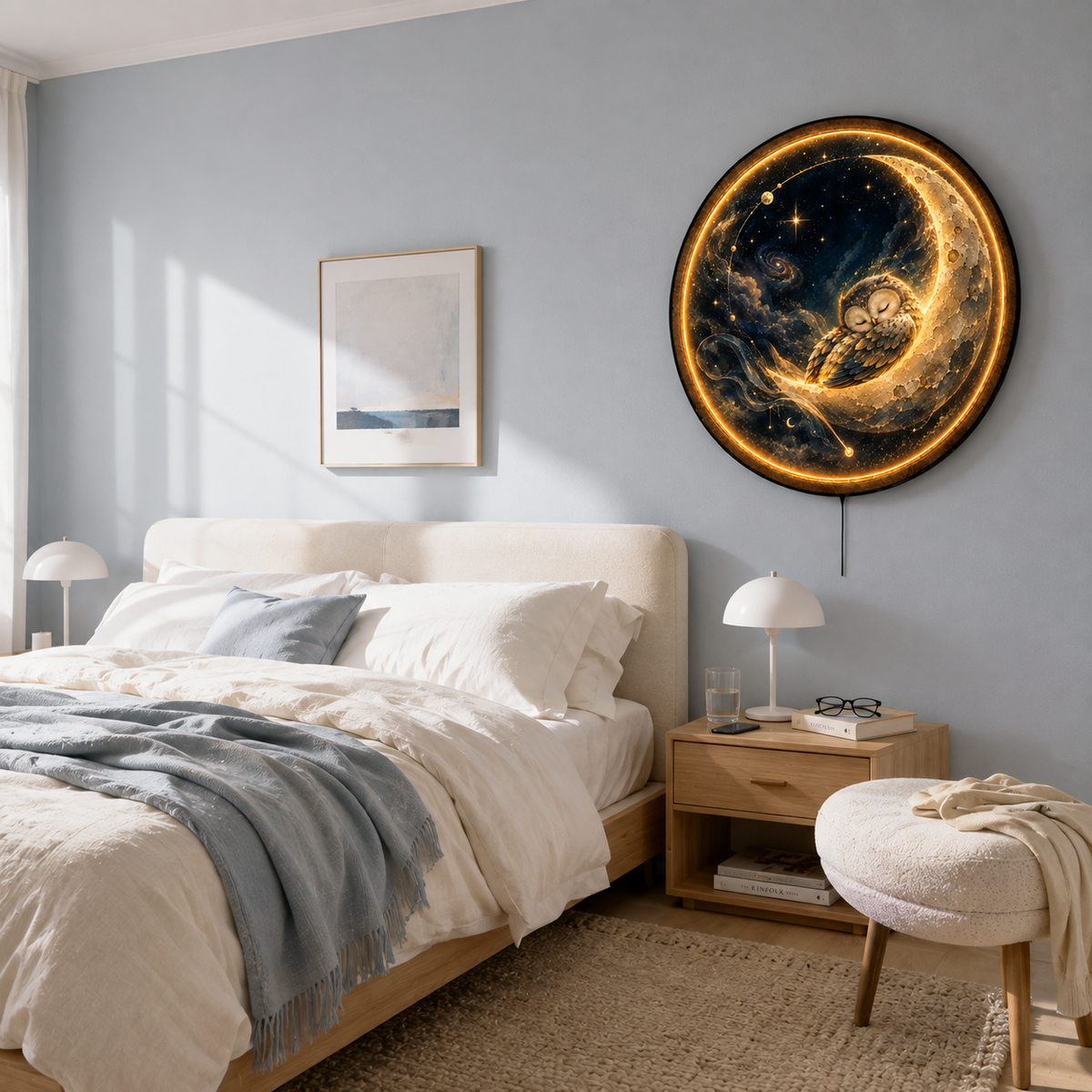 Sleeping Owl Moon LED Wall Art – Celestial Night Decor