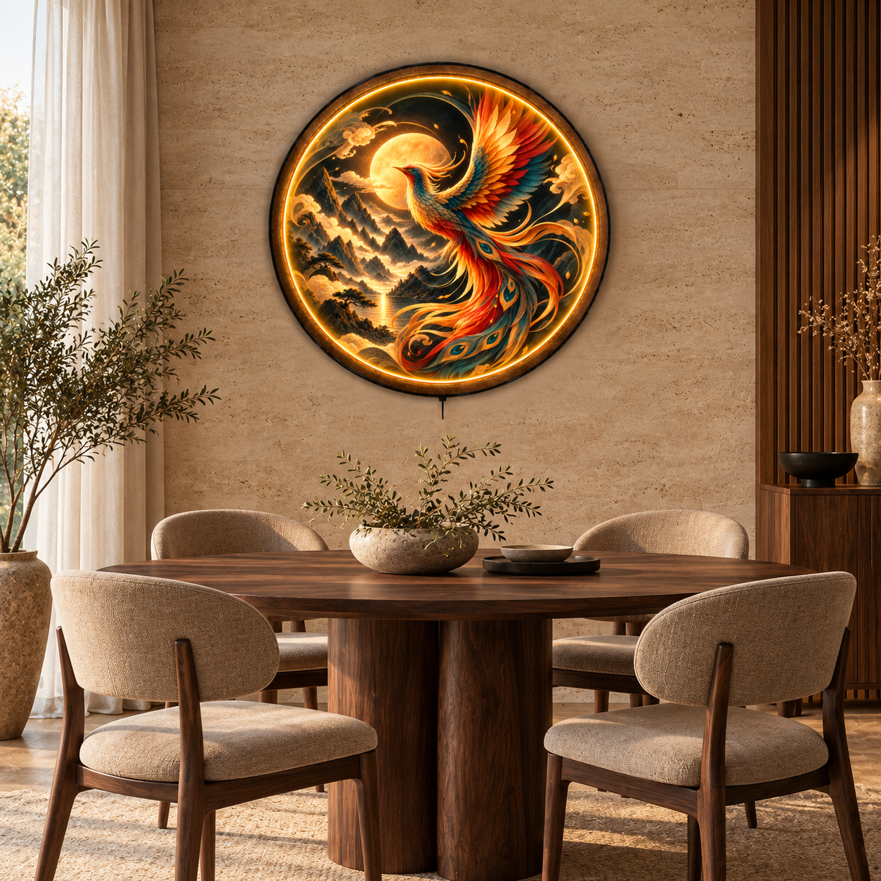 Celestial Phoenix LED Wall Art – Moonlit Firebird Decor