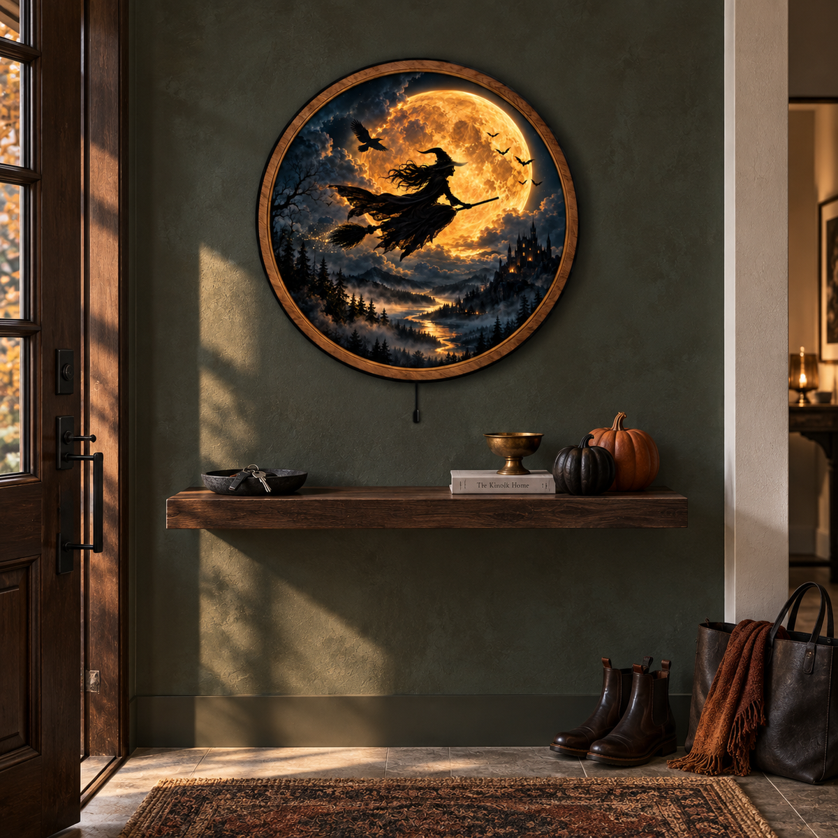 Witch of the Golden Eclipse LED Wall Art – Mystical Moon Decor