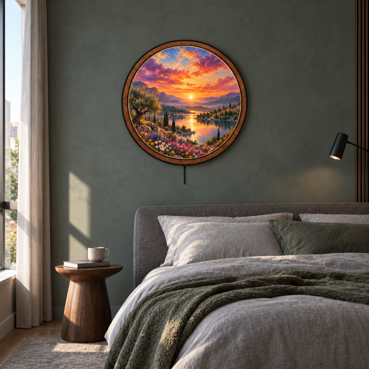 Golden Valley Sunset LED Wall Art – Mediterranean Lake Landscape
