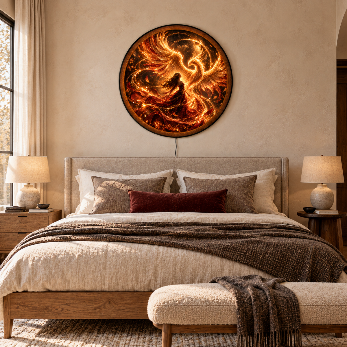 Handcrafted Golden Phoenix Goddess LED Wall Art