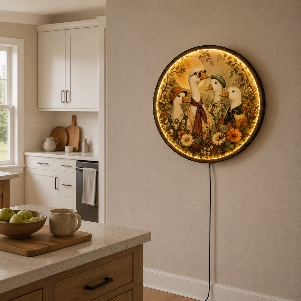 Golden Hour Goose Society LED Wall Art – Cottagecore Goose Decor