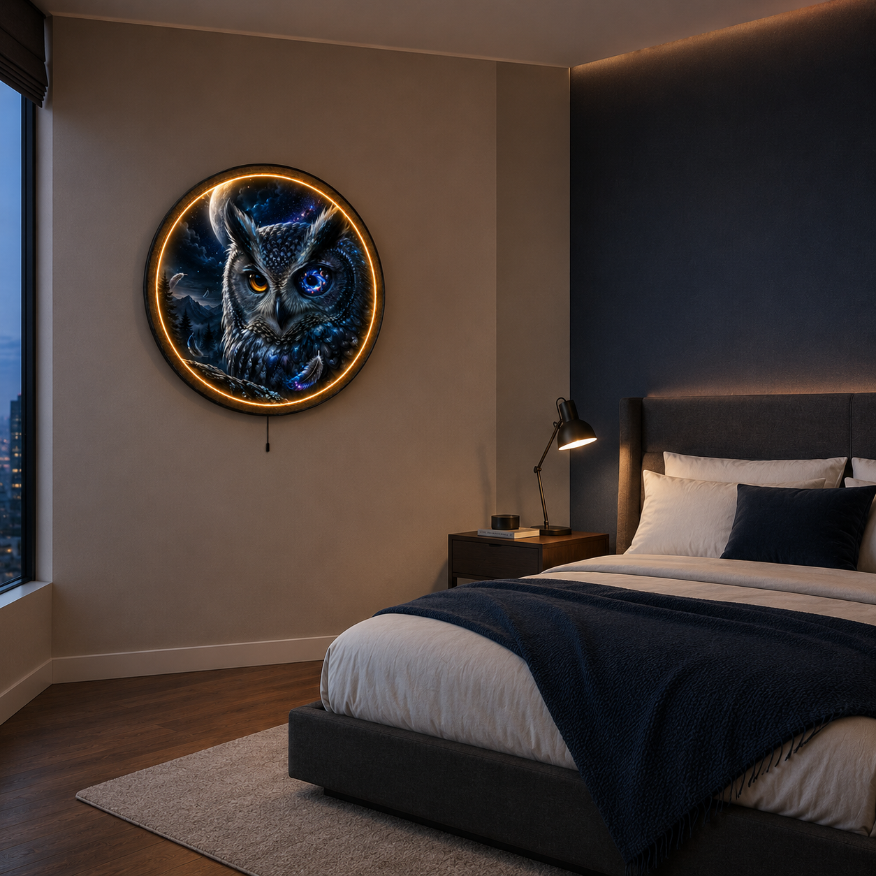 Cosmic Gaze LED Wall Art – Celestial Owl & Galaxy Wall Decor